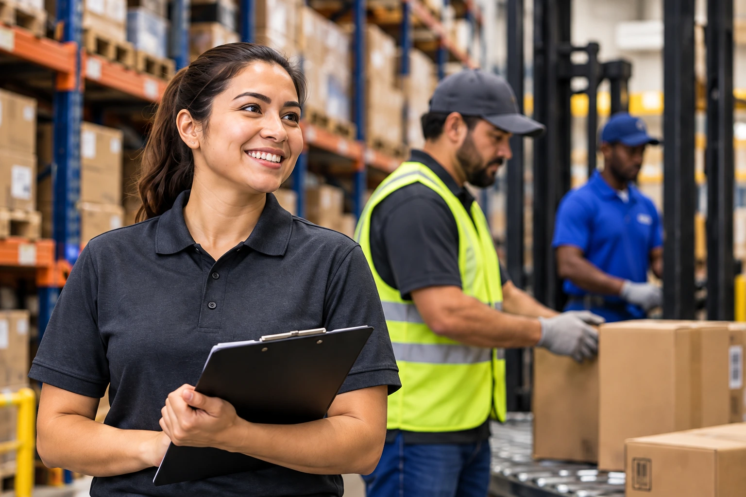 Warehouse colleagues coordinating packing and delivery