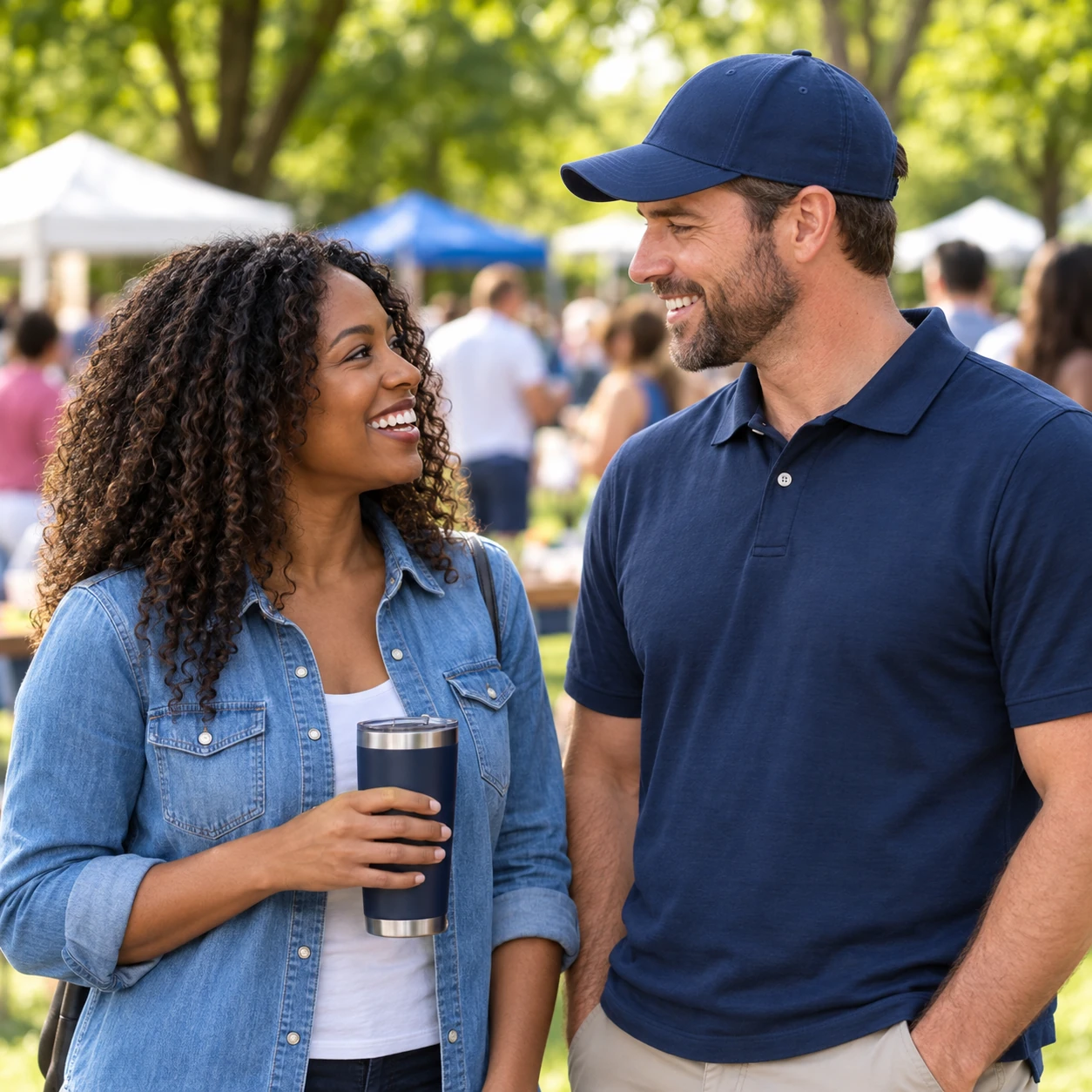 Apparel concept showing a light blue shirt and navy polo