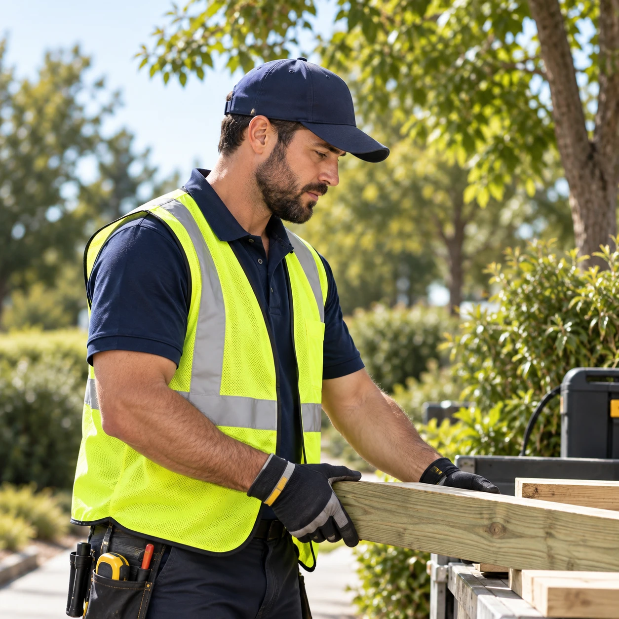 Illustrative trades team in branded workwear