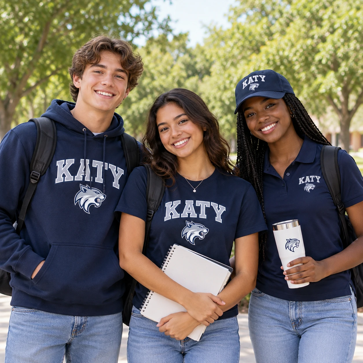 Illustrative school team in branded apparel