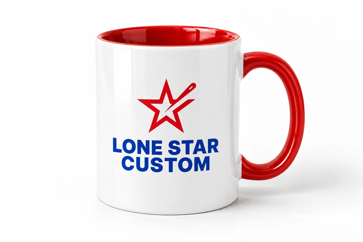 Illustrative white ceramic mug with red handle for a home and lifestyle gifting direction