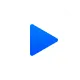 Blue triangular play button icon.
