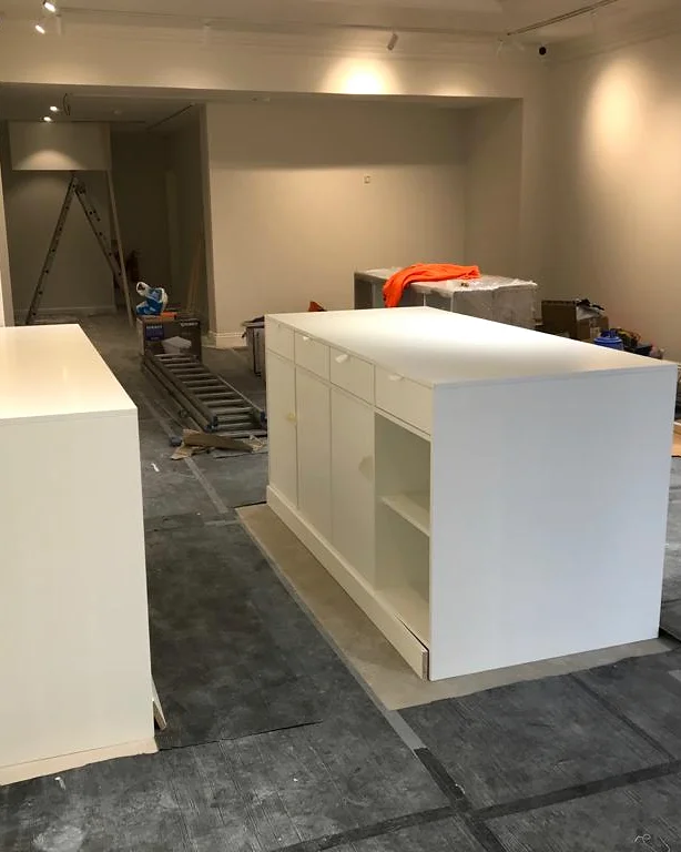 NU · King’s Road · Fitted counters before final finishes — installation photographs