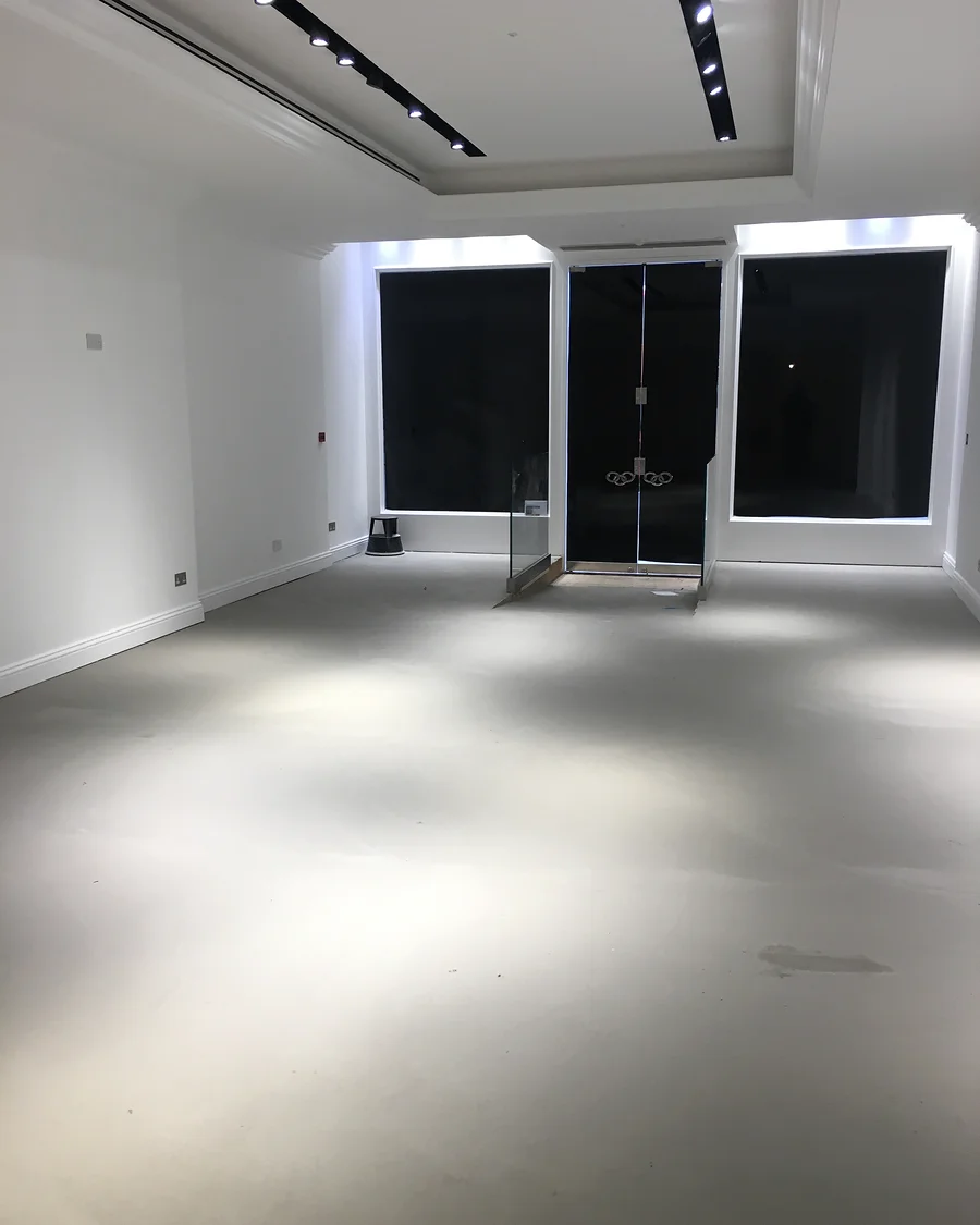NU · King’s Road · Prepared floor and ceiling lighting — installation photographs