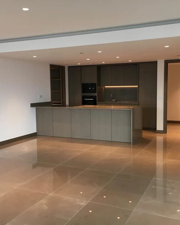 Blackfriars · Fitted kitchen and island within the living space — installation photographs
