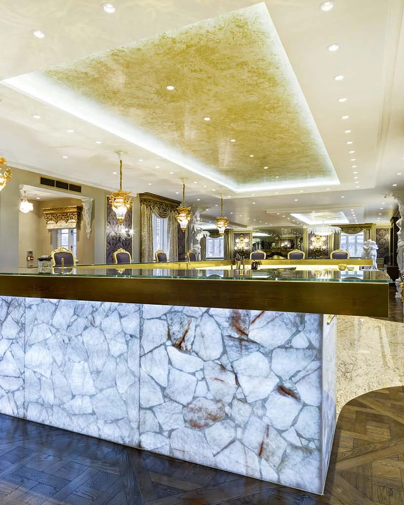 Marble & stone · Illuminated stone kitchen island