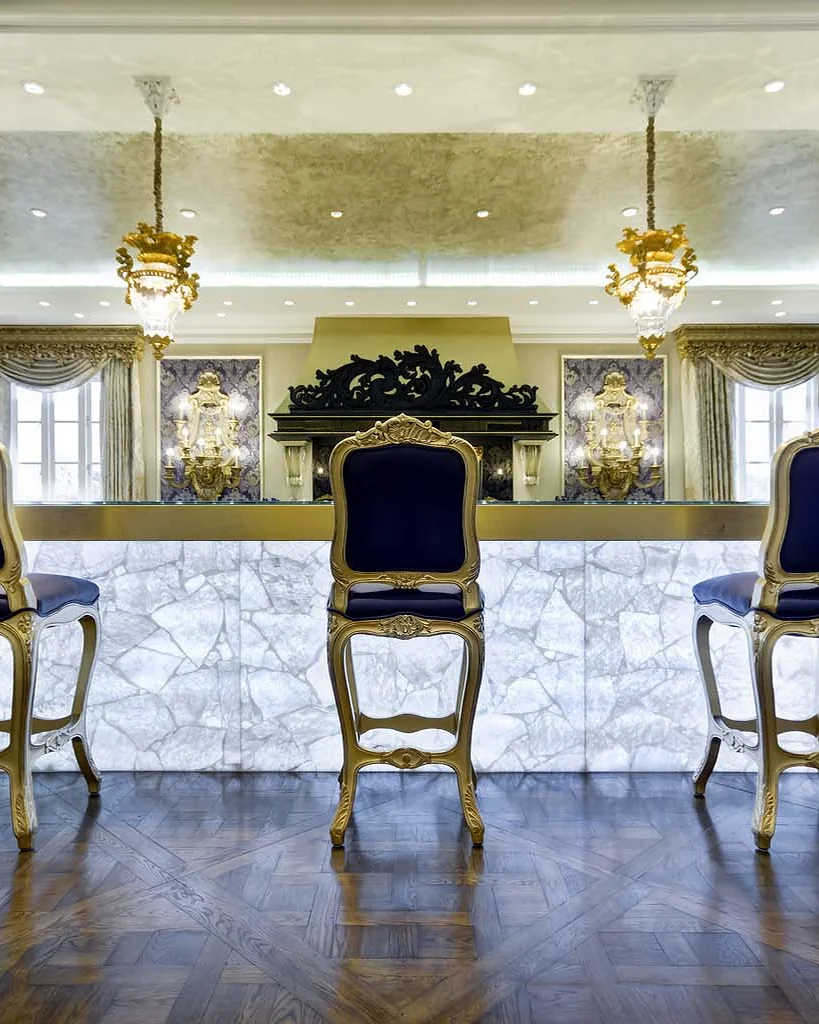 Marble & stone · Illuminated stone facing and counter seating
