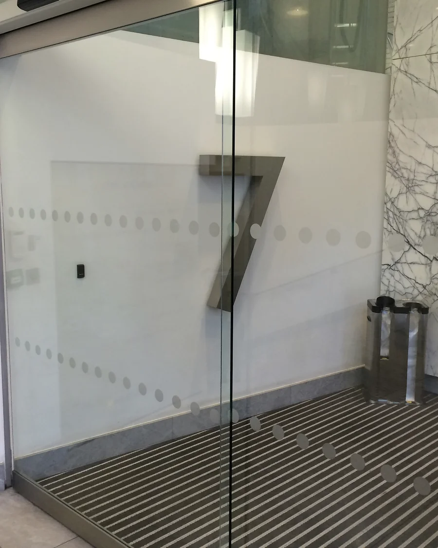 Glass details · Frosted entrance glazing