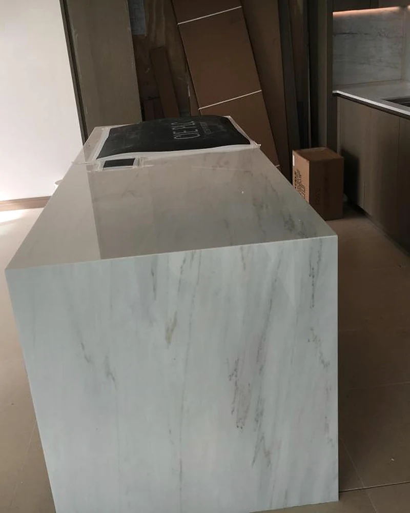 Blackfriars · stone waterfall island during installation