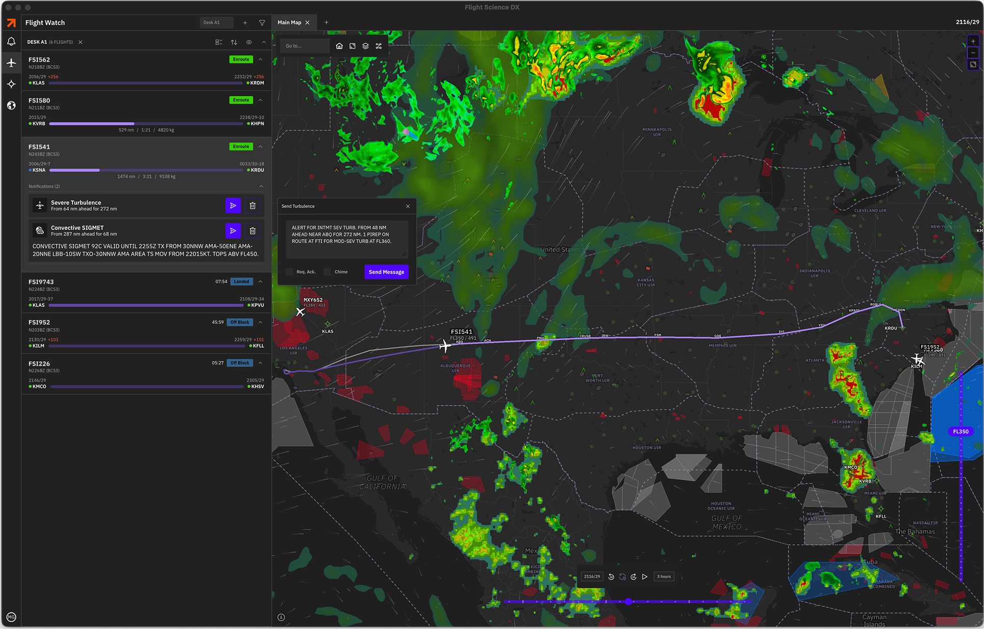 A flight monitoring app shows an alternate route to avoid a SIGMET