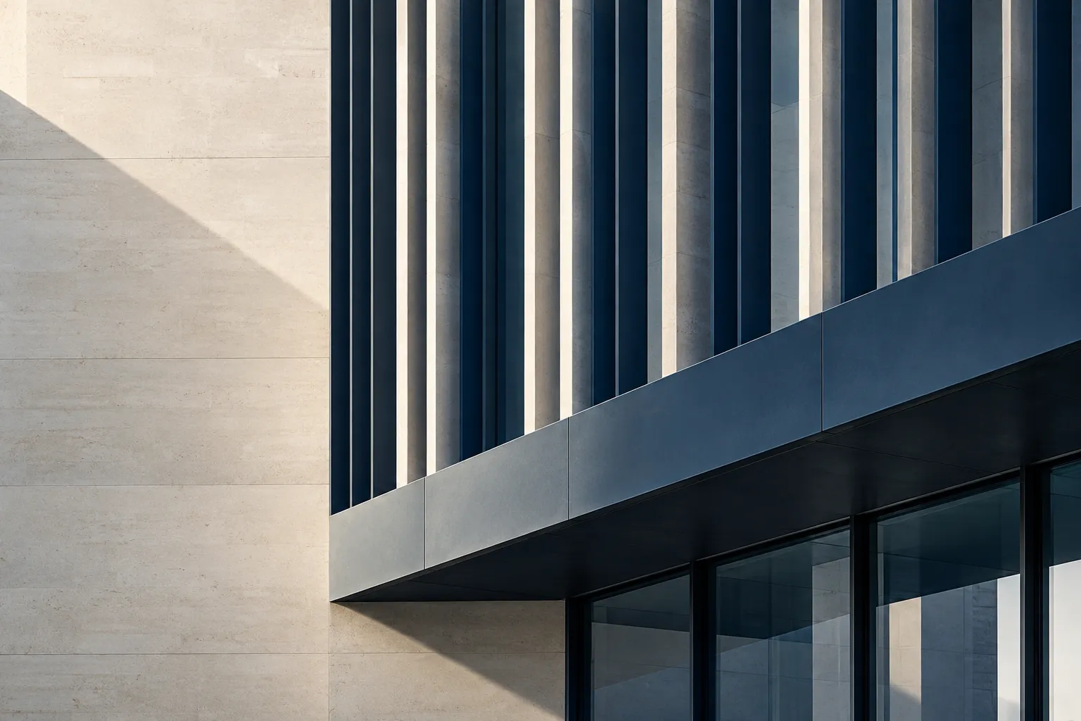 Light and shadow across a modern architectural facade