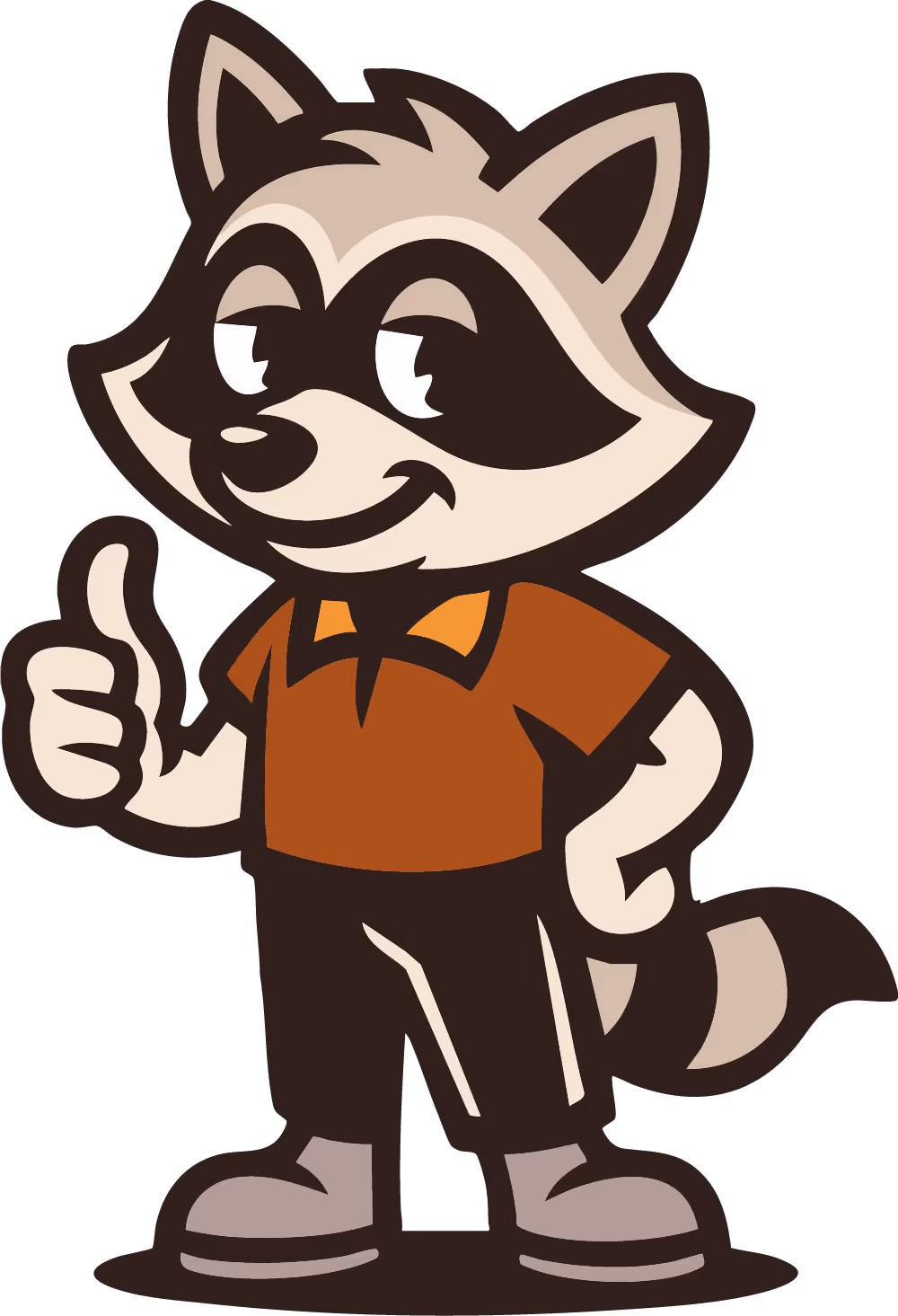 Raccoon mascot with a happy face holding his thumb up