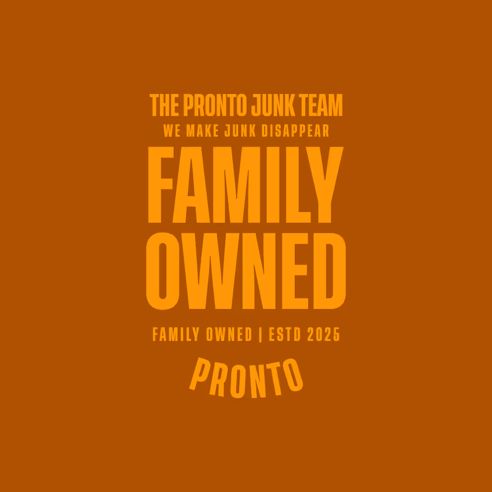 Graphic logo stating that The pronto junk team is a family run company
