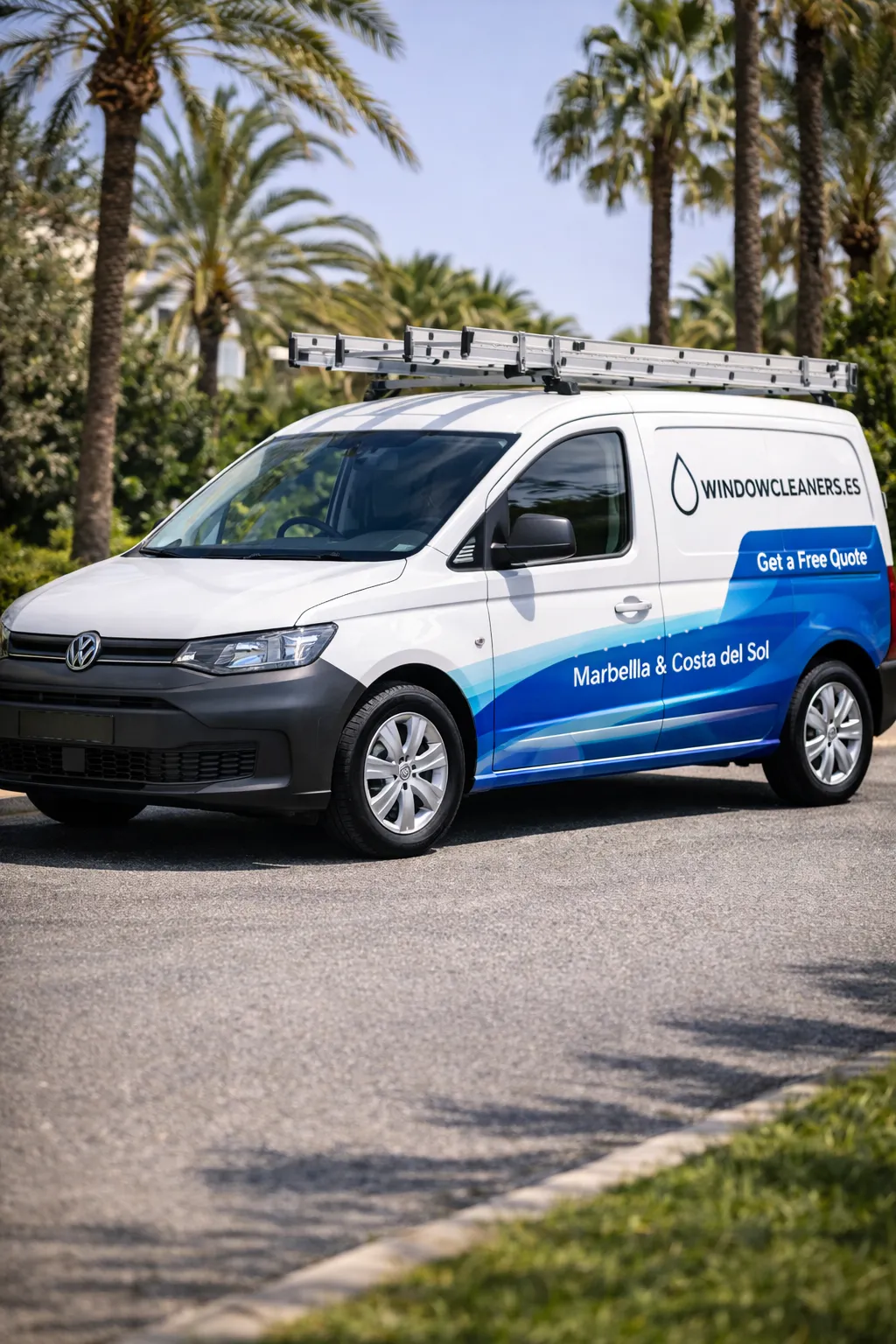 WindowCleaners.es service van ready for solar panel cleaning in Marbella
