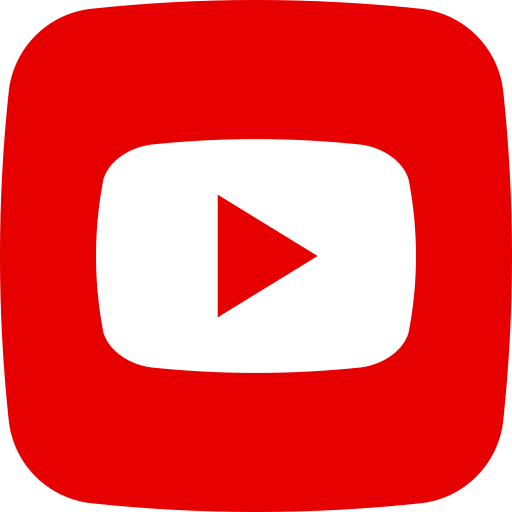 YouTube logo with white play button on vibrant red rounded square background