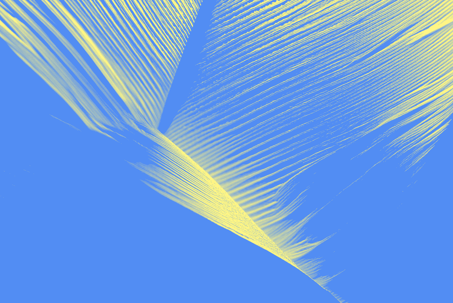 Abstract digital art with fine yellow lines radiating diagonally on a blue background.