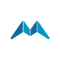 Blue stylized letter M logo with two angular peaks.