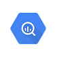 Google Cloud Platform icon featuring a hexagon with magnifying glass and bar chart graphics.