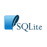 SQLite logo with a blue feather and blue gradient square background.