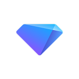 Blue and purple faceted diamond-shaped gem icon on black background.