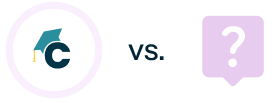 Comparison graphic showing a graduation cap icon with a 'C' on the left and a question mark in a speech bubble on the right, separated by 'vs.' text.