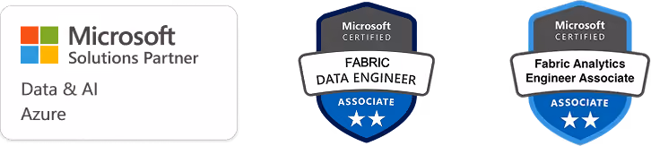 Microsoft Solutions Partner for Data & AI and Azure; Microsoft Certified Fabric Data Engineer Associate; Microsoft Certified Fabric Analytics Engineer Associate.