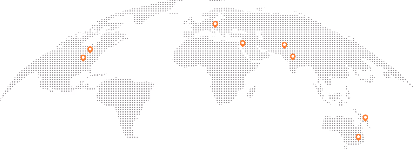 World map with pins marking Royal Cyber locations in North America, Europe, the Middle East, South Asia and Australia.