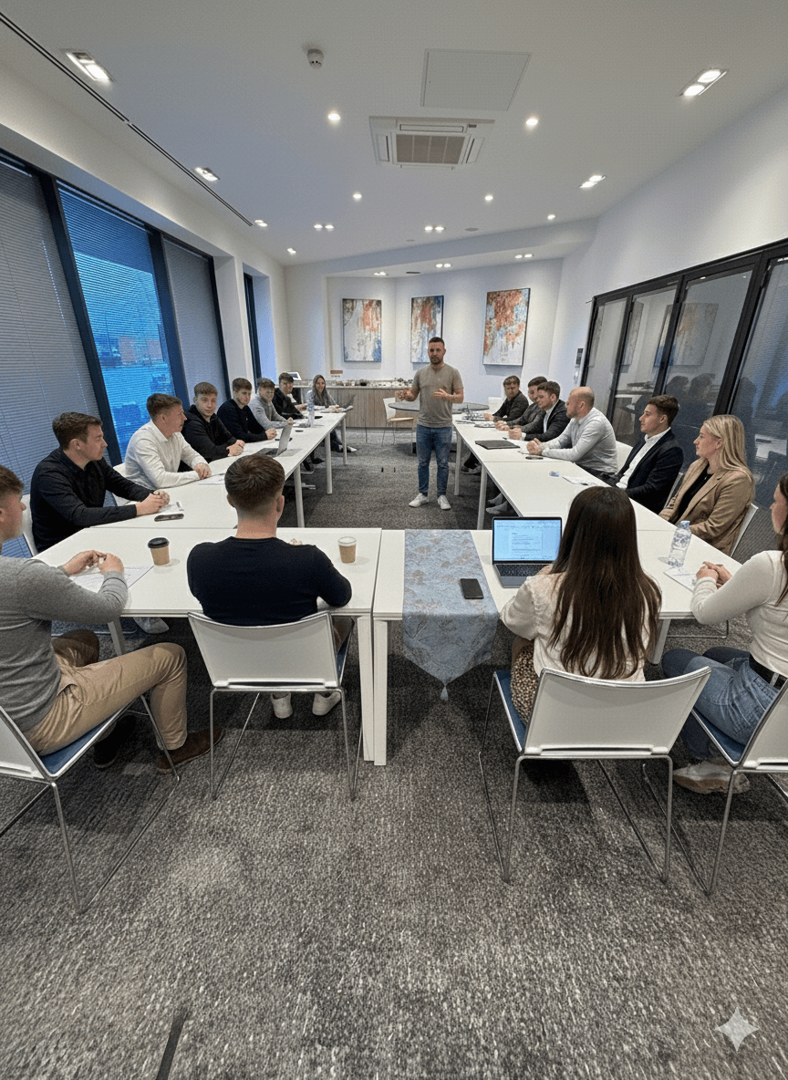 image of a diverse group of professionals in a meeting room for a digital marketing & advertising agency