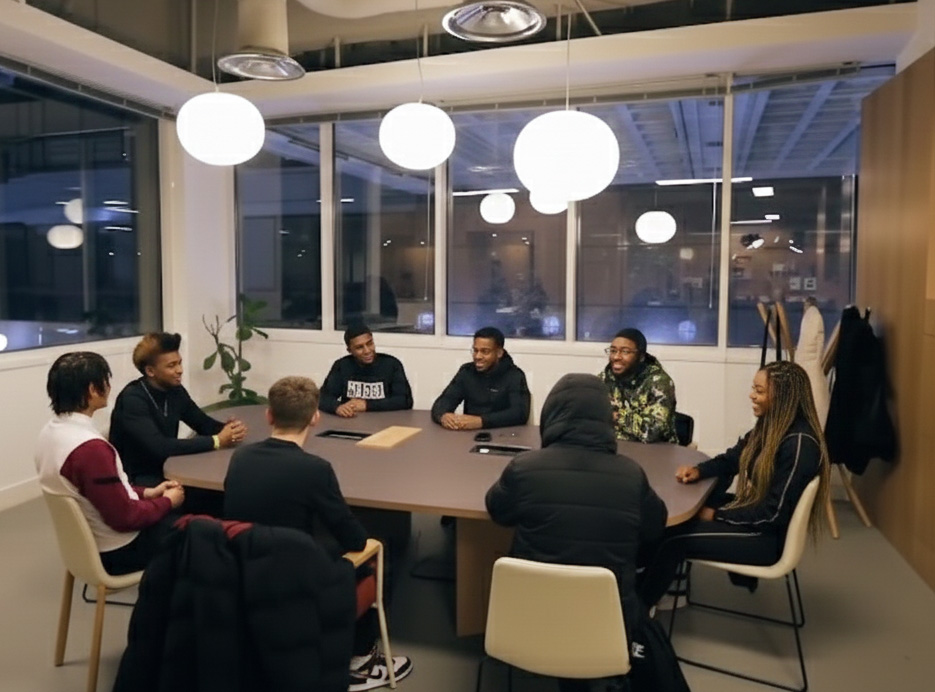 image of a diverse group of professionals in a meeting room for a digital marketing & advertising agency