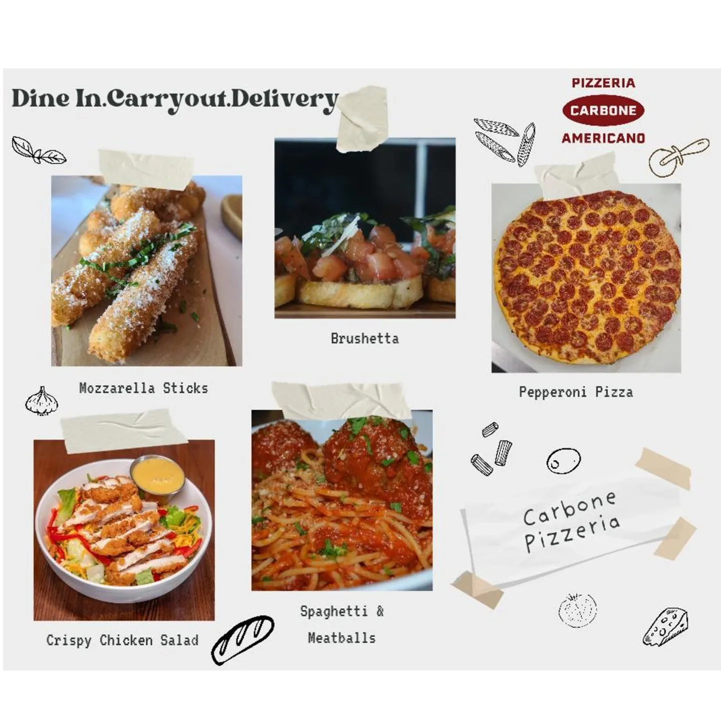 a collage of pictures with pizzas and food