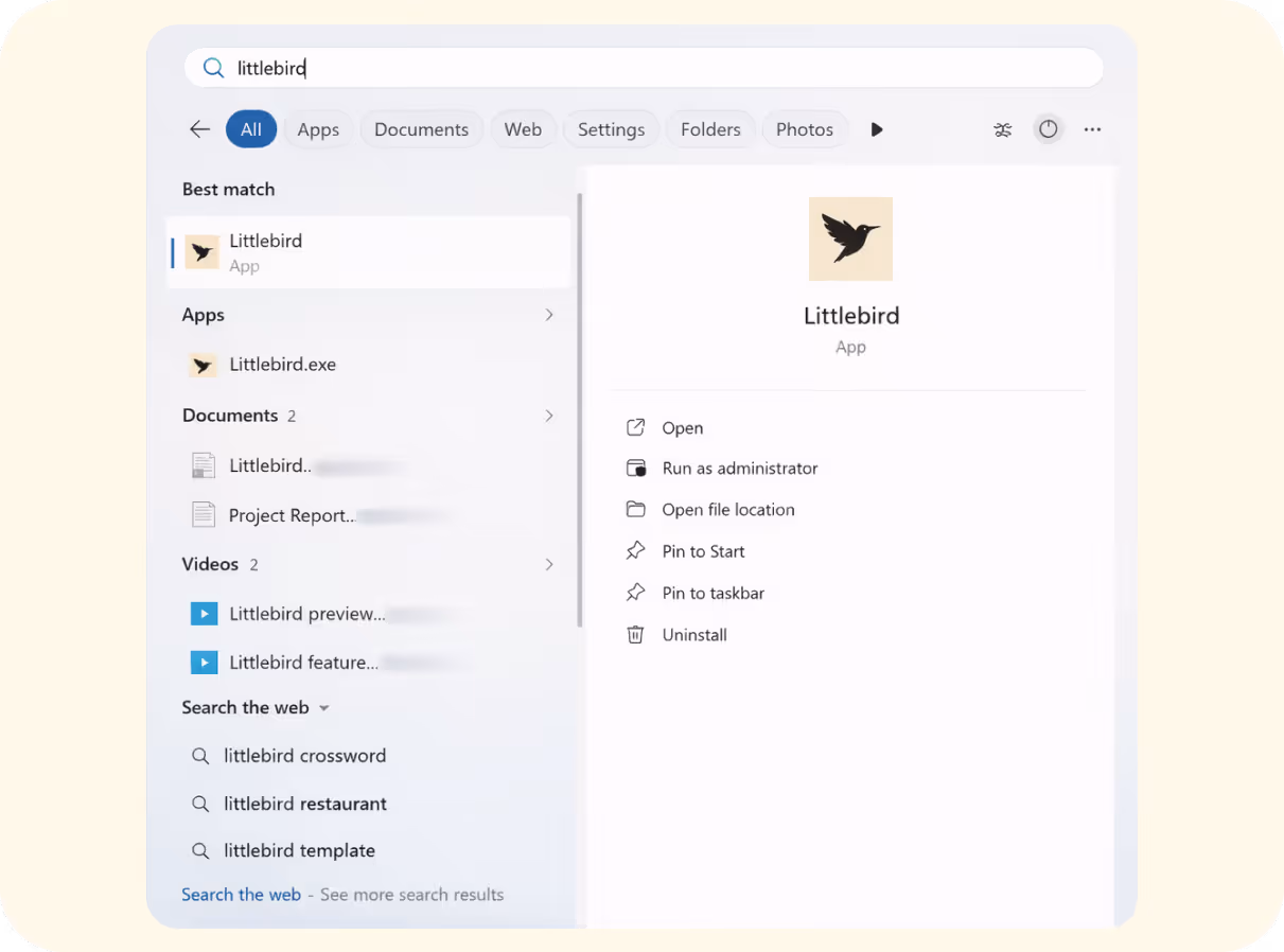 Step 3: Open Littlebird from Start menu