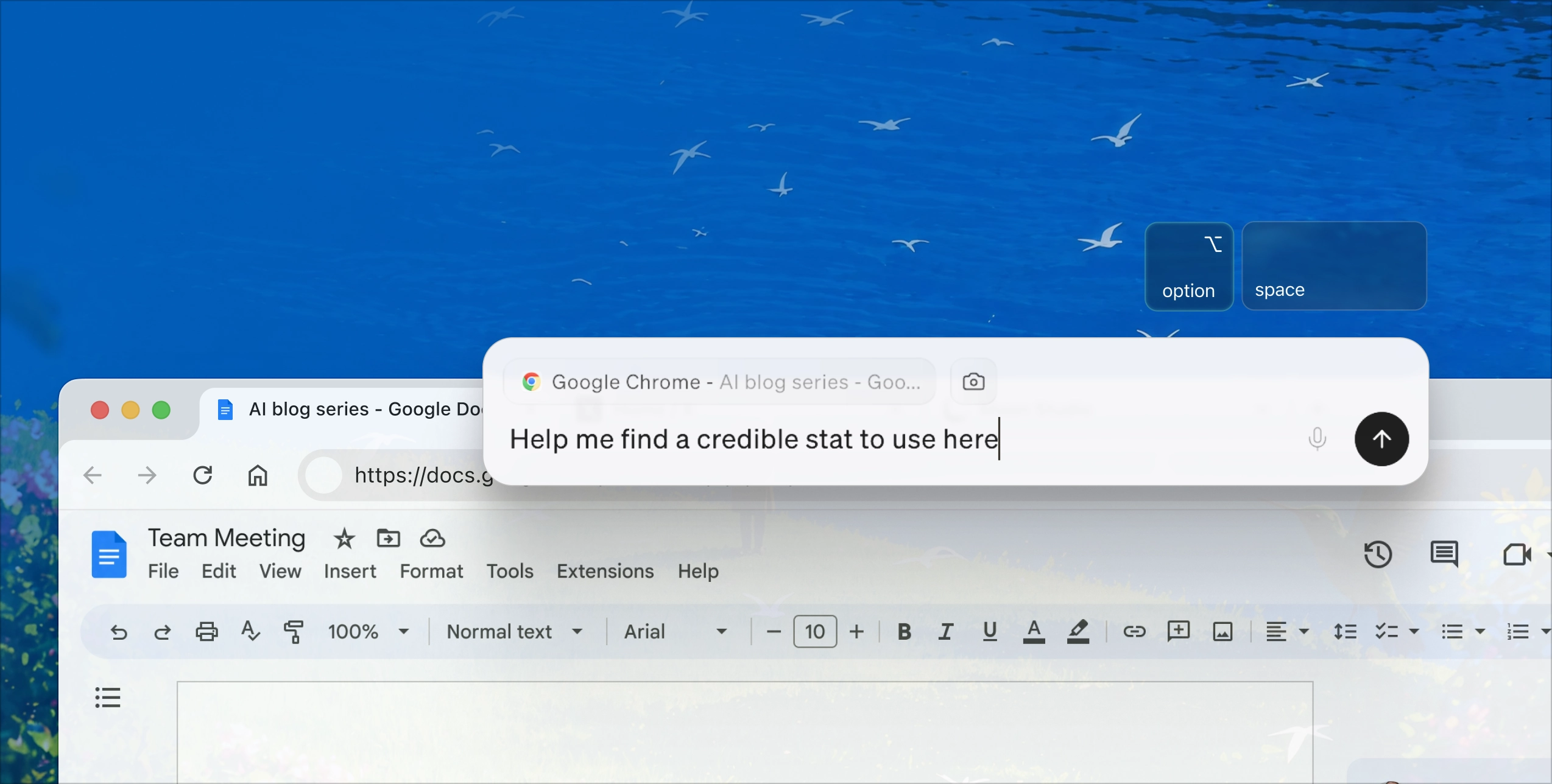 Littlebird Hummingbird overlay on a Chrome browser window