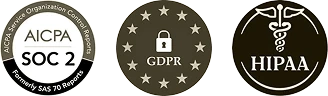 SOC 2, GDPR and HIPAA badges
