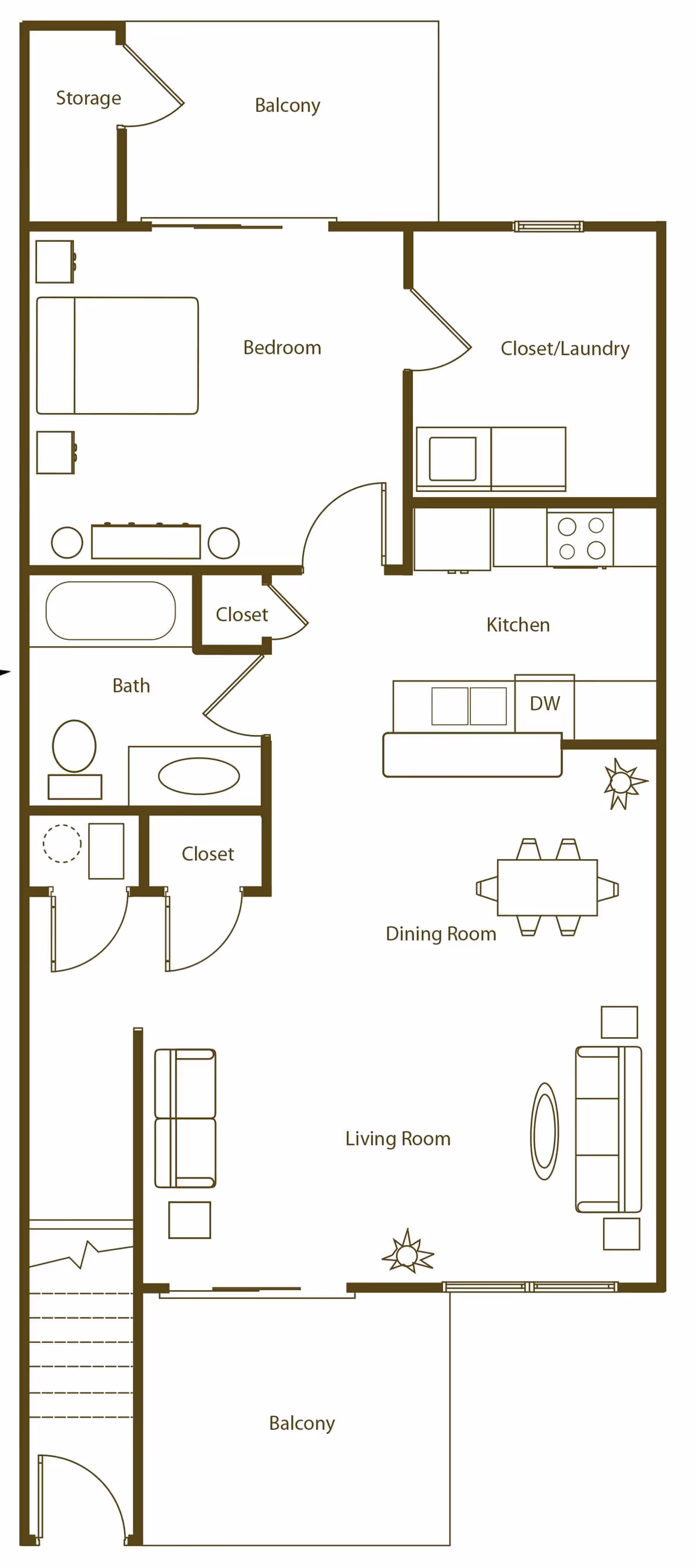 1 Bed 1.0 Bath layout