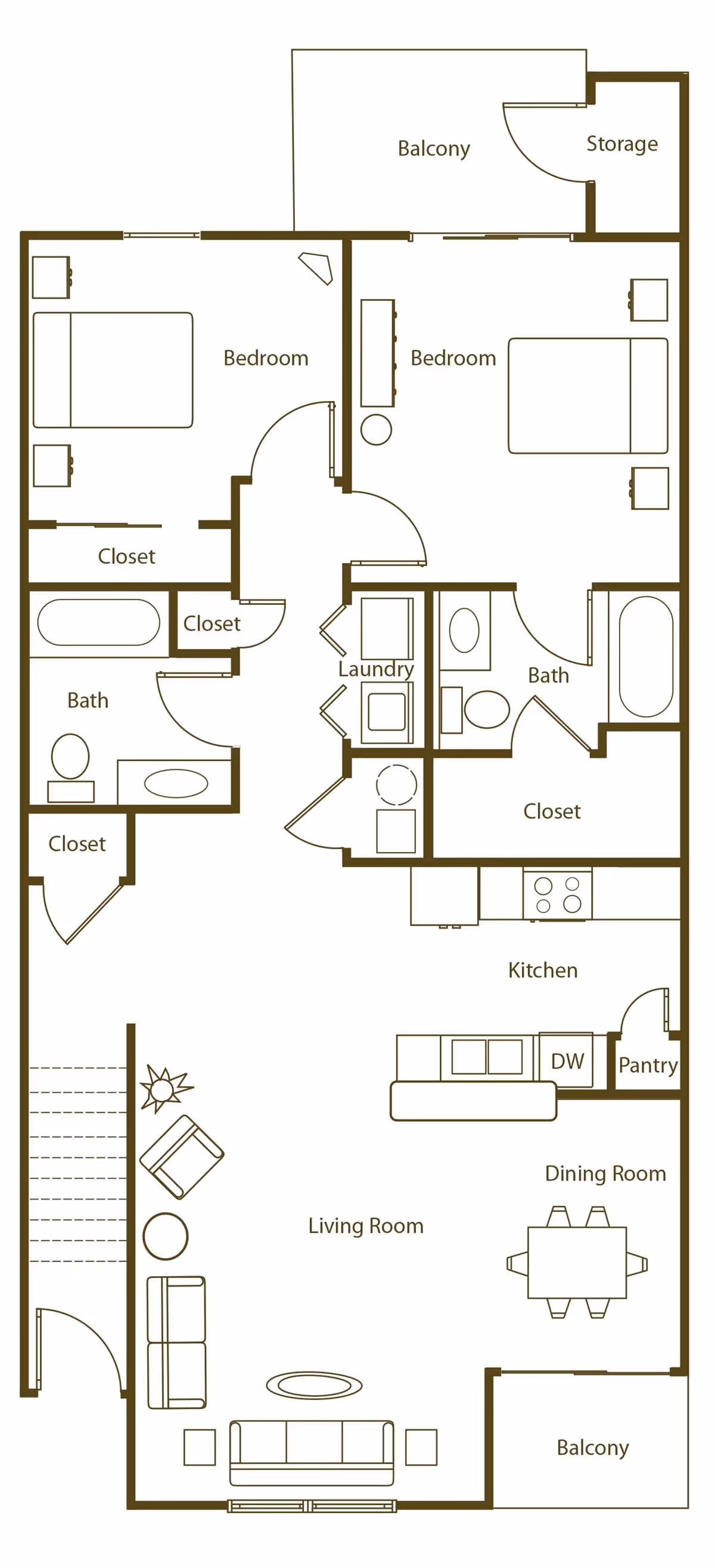 2 Bed 2.0 Bath layout