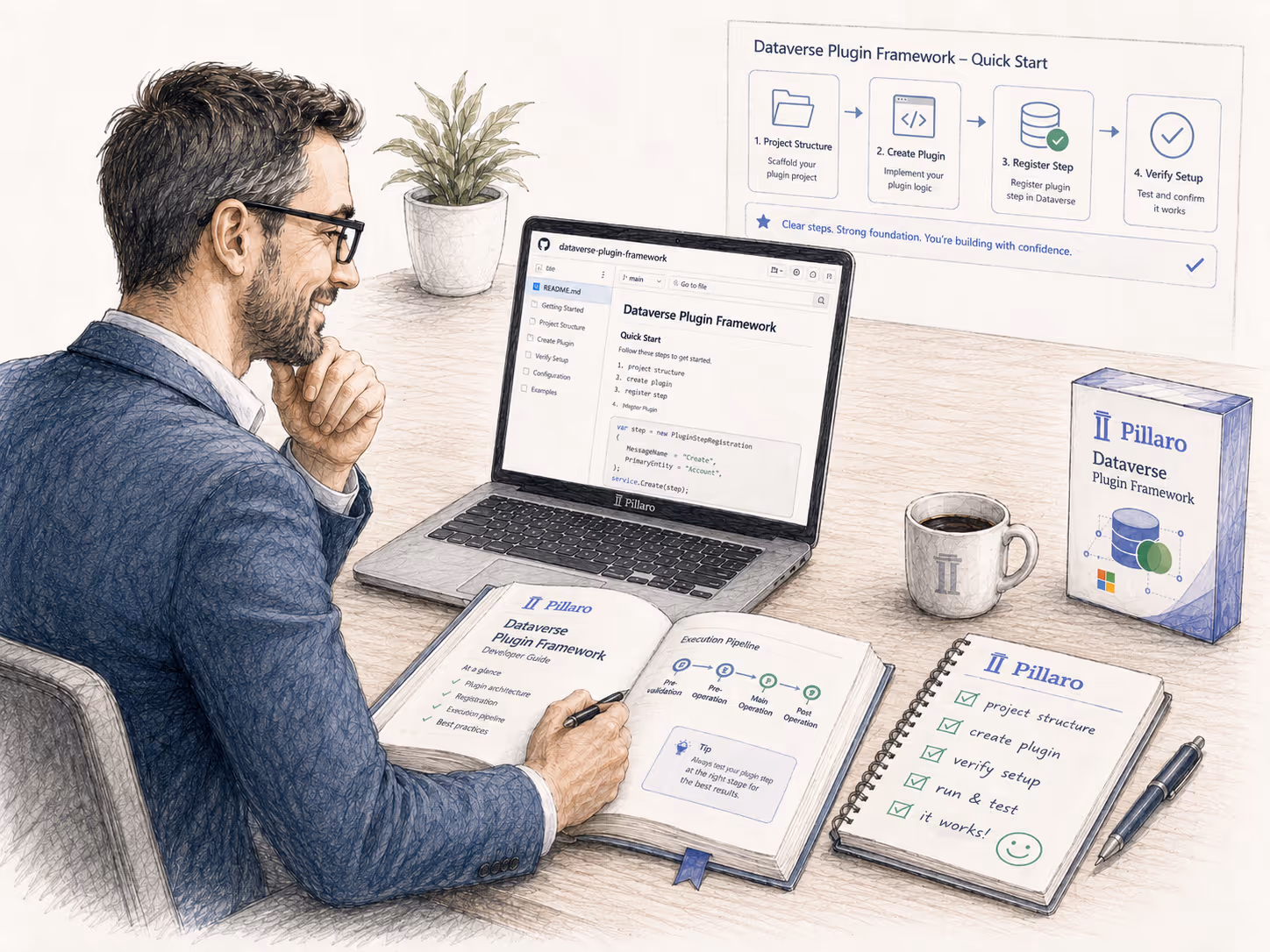 Pillaro připravuje dokumentaci k Dataverse pluginům tak, aby se vývojáři rychle zorientovali v architektuře, validacích, logování, testování i registraci pluginů.