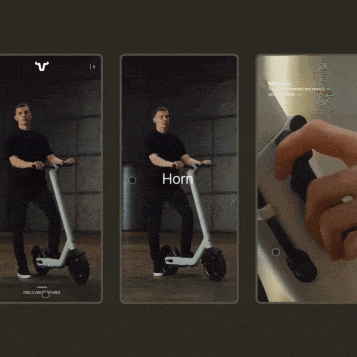 three mobile interface views for the TAUR electric scooter
