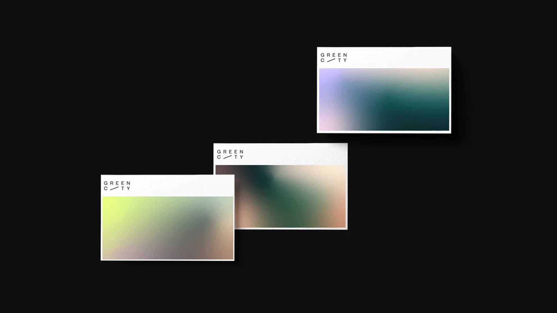 Business cards for Green City showcasing the logo and diverse gradients.
