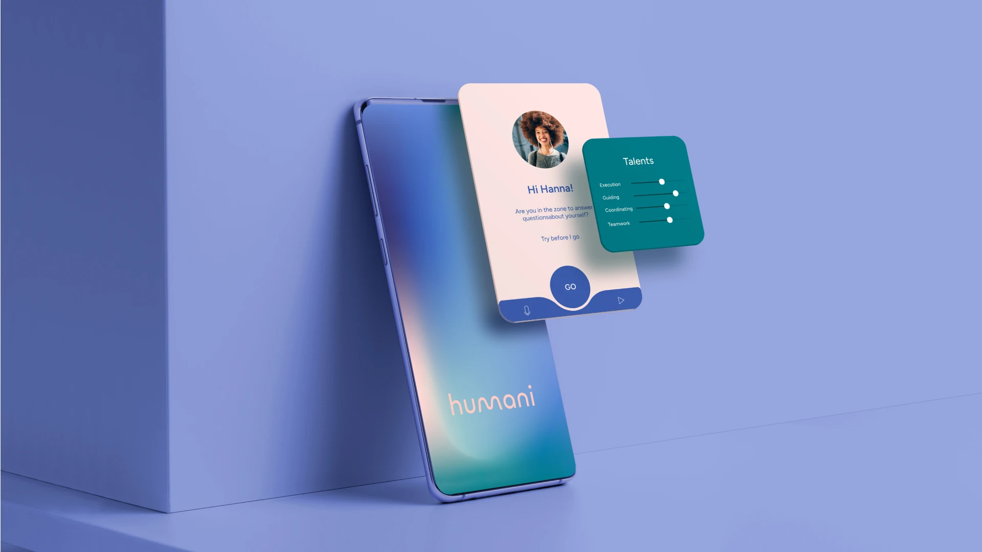 View of smartphone and screens from humani app