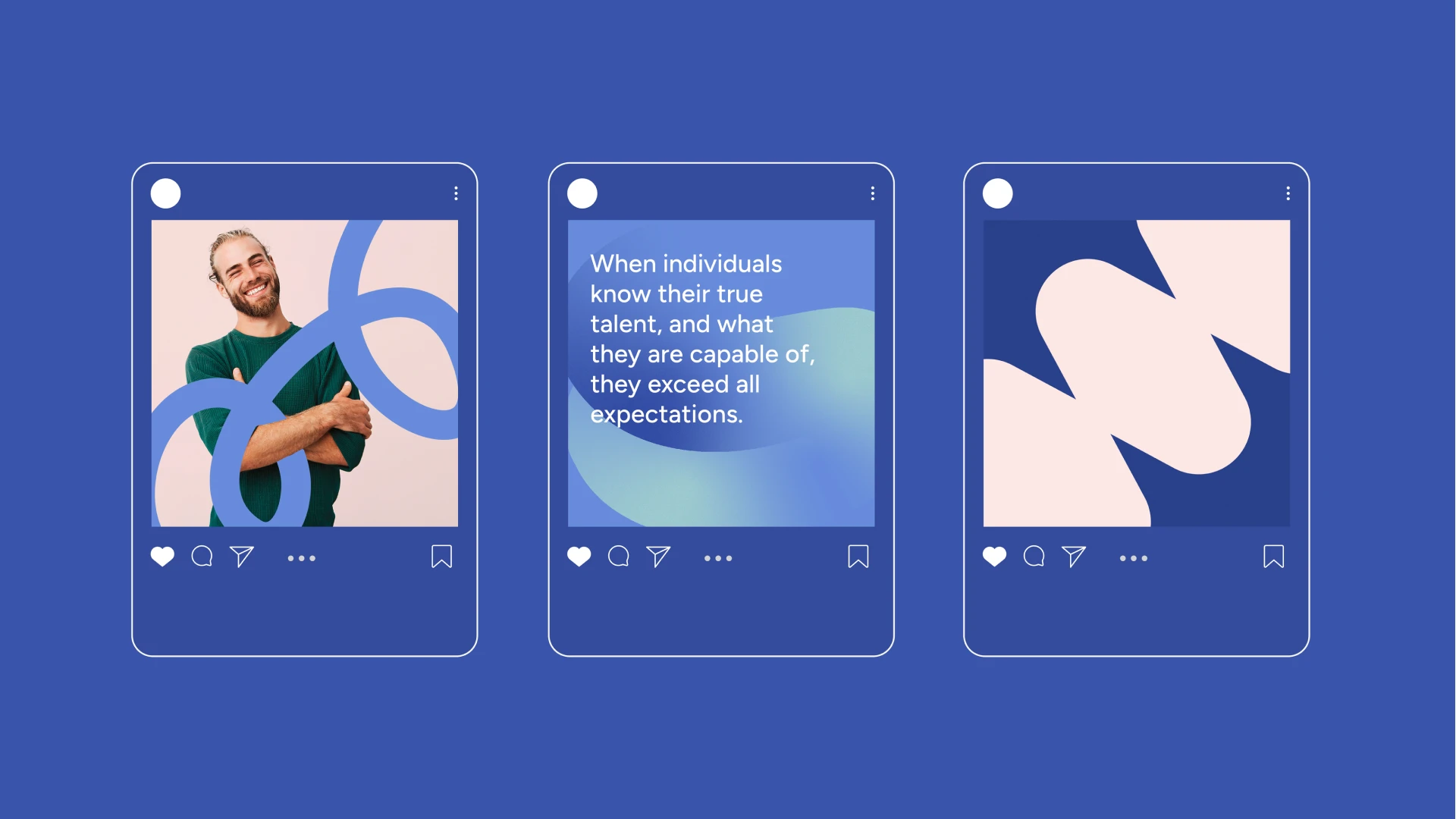 Different designs for social media like instagram, using shapes and colors from the brand