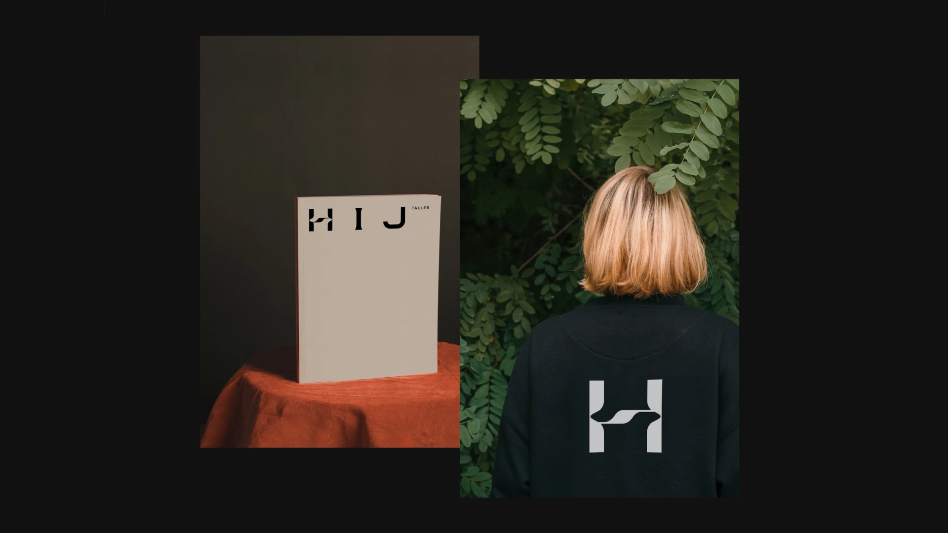 A side-by-side image of an HIJ publication on the left and a woman wearing an HIJ sweatshirt on the right