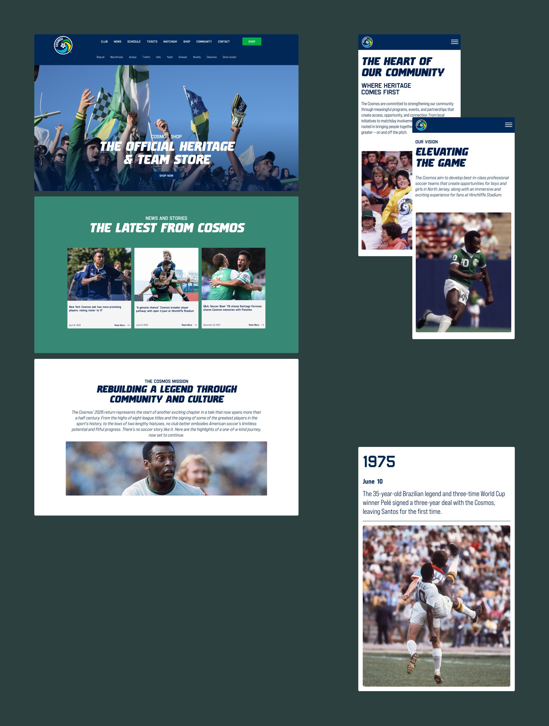 NY Cosmos web and mobile elements