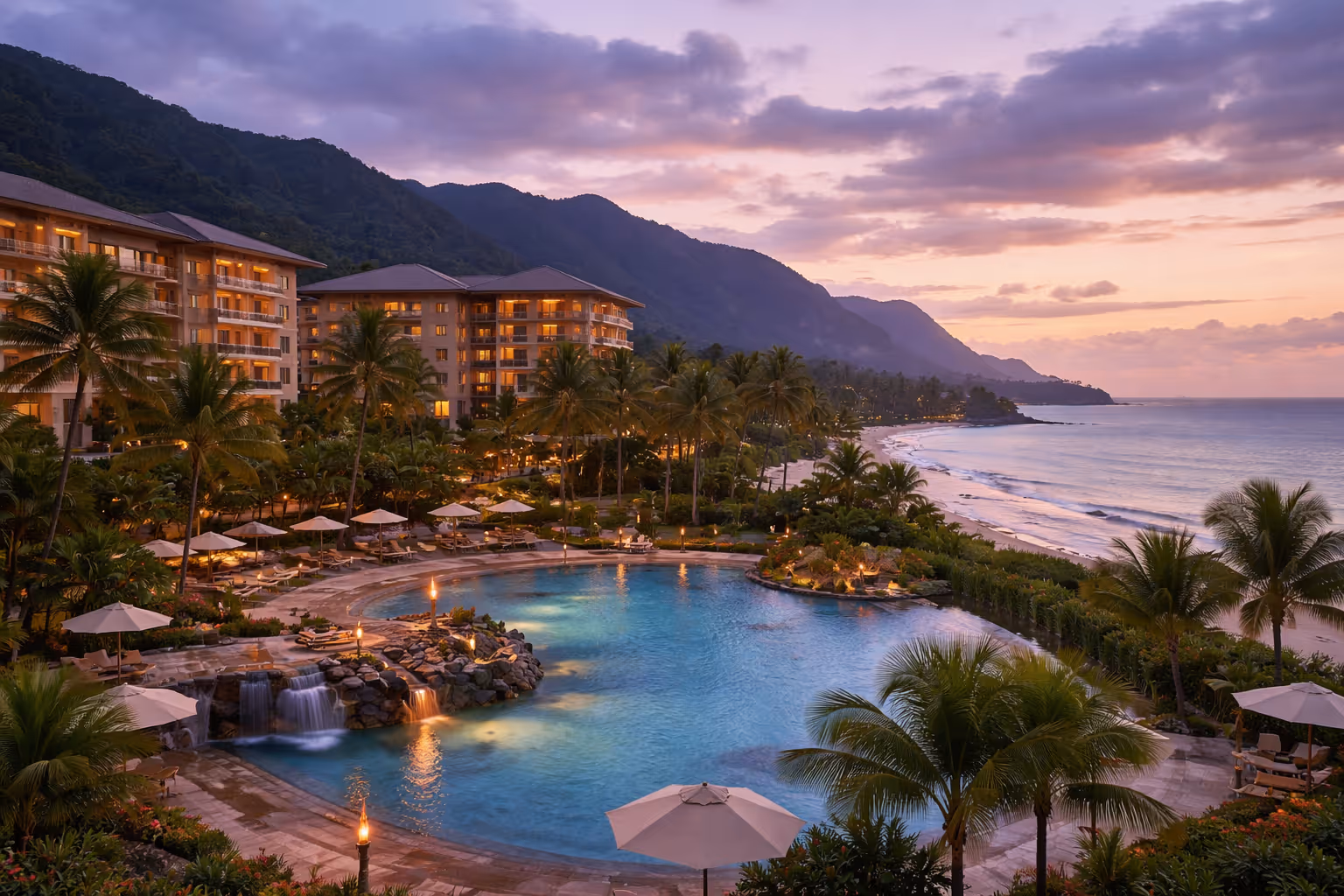 Caribbean resort property at dusk — sandalsresortinjury.com
