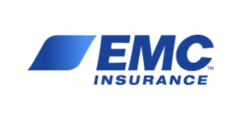EMC Insurance logo with blue stylized emblem and bold text.