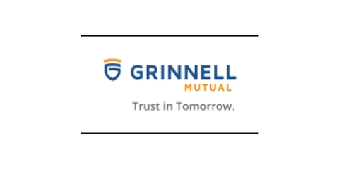 Grinnell Mutual logo with shield icon and text 'Trust in Tomorrow.'