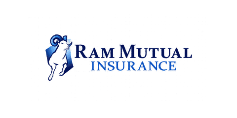 Ram Mutual Insurance logo with a blue ram graphic to the left of the company name.