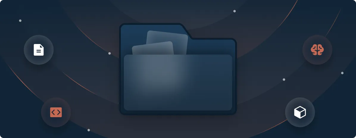 A file folder with icons coming out of it.