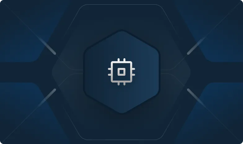 A dark blue background with a computer chip.