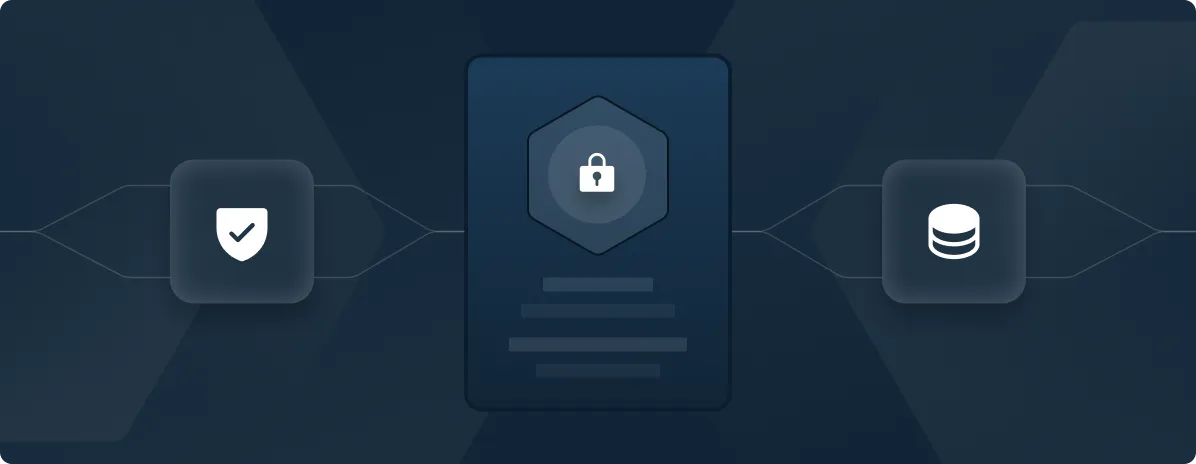 A dark blue background with three different icons.