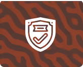 White shield icon with a check mark inside on a brown background with abstract wavy patterns.